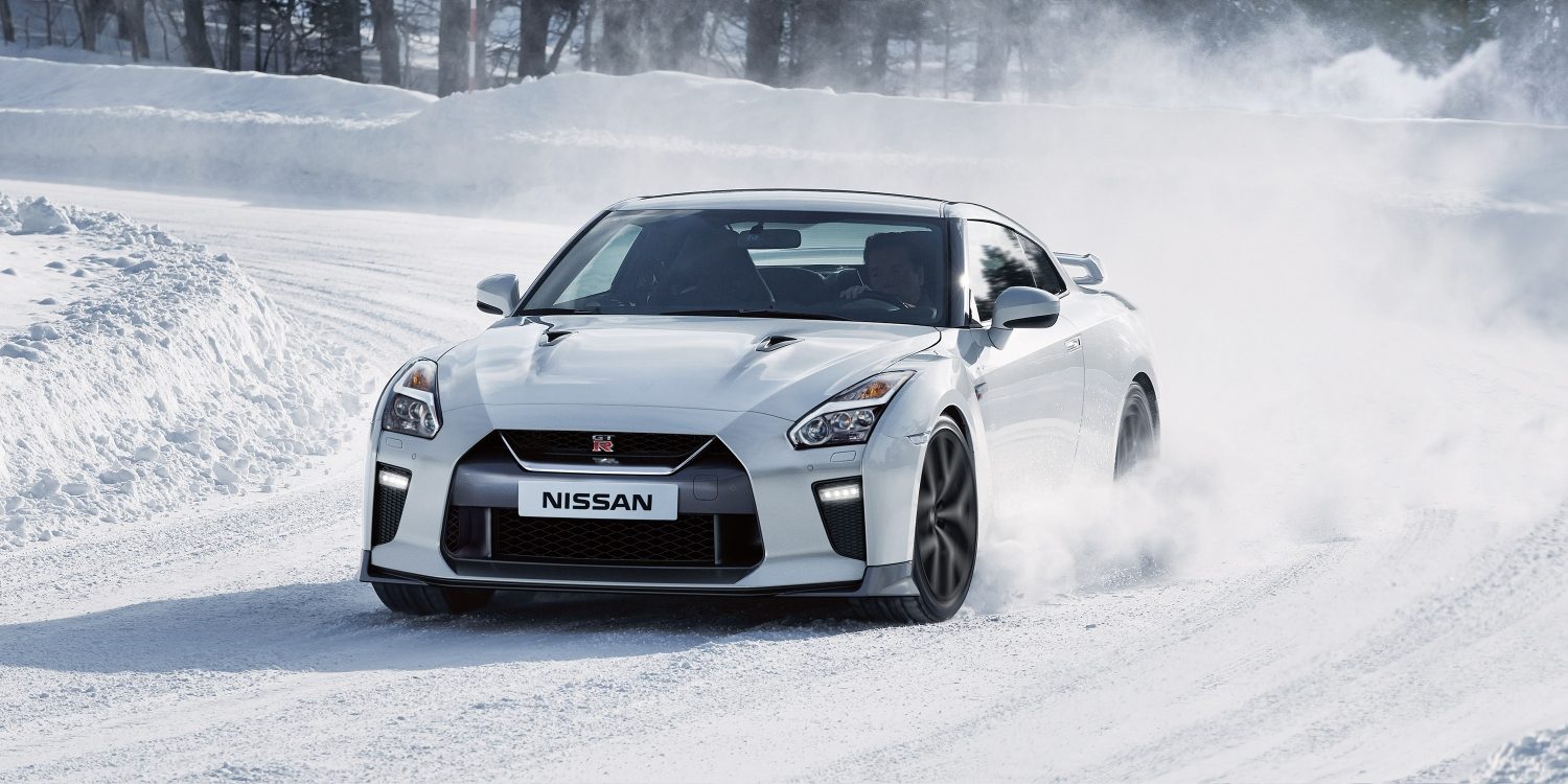 Nissan GT-R driving in snow